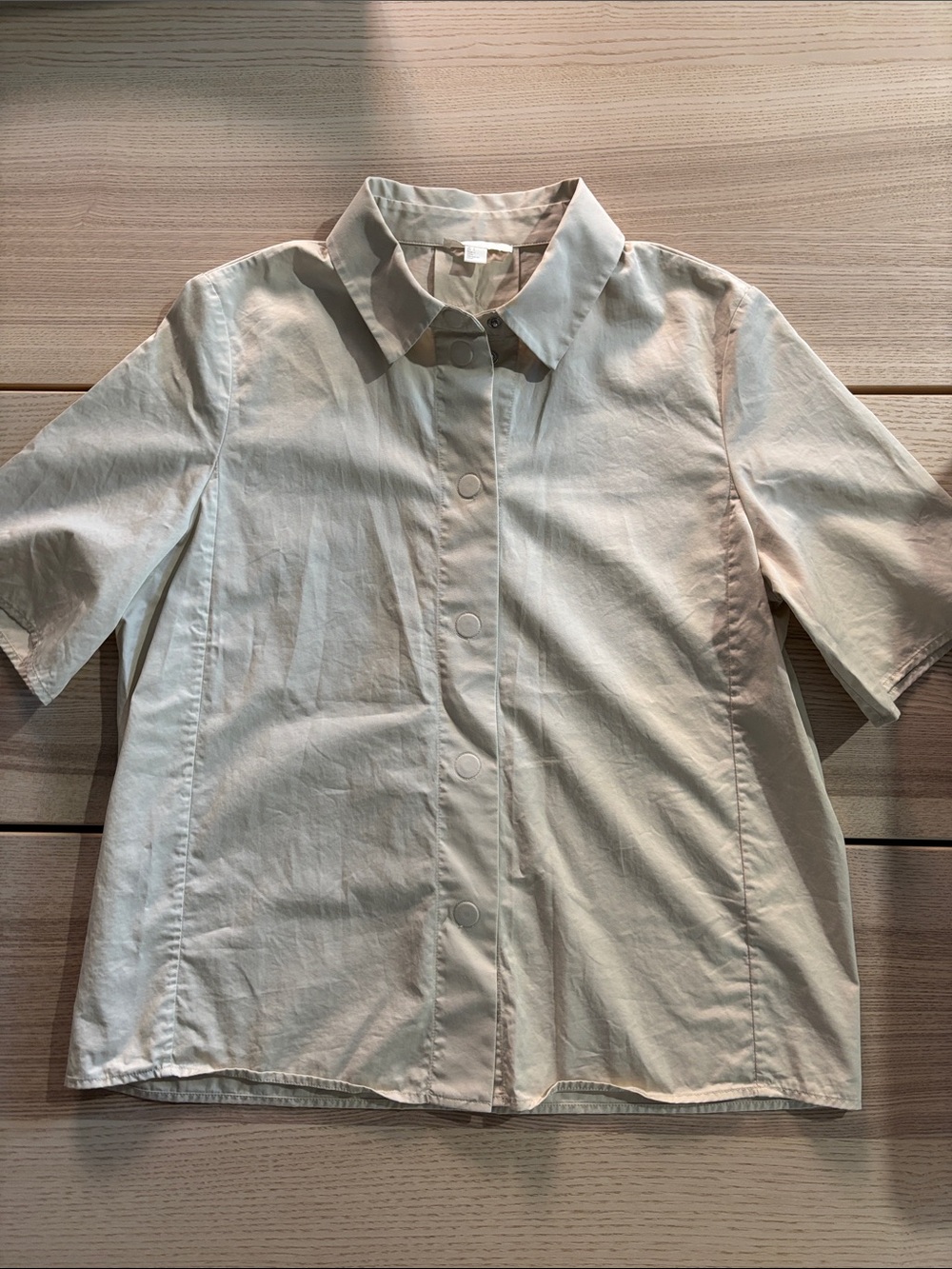 Short Sleeve Button-Front Cotton Shirt - Cream